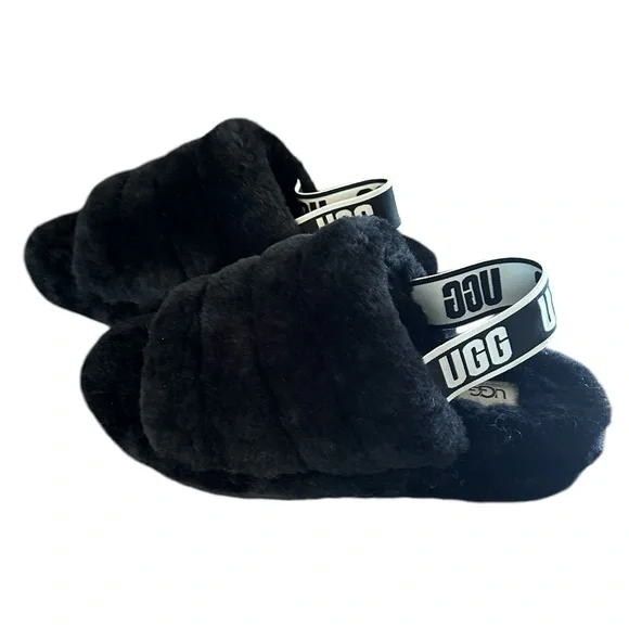 UGG House shoes Slippers Sandal Womens Fluff Yeah Slide Black - size 8 - Picture 1 of 7